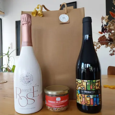 Coffret cadeau (cremant rose, terrine, vin rouge Fronton)